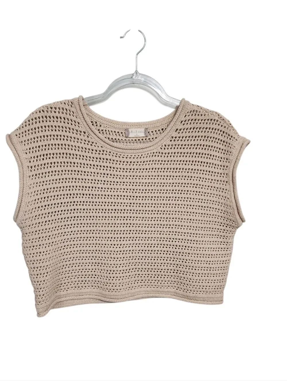 Altard State Beige Crocheted Oversized Crop Top S Beachy Boho Granola Indie